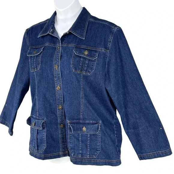 Vintage Erika Womens XL Stretch Fit Denim Jean Jacket Coat  Button Up 4 Pocket - Picture 7 of 16